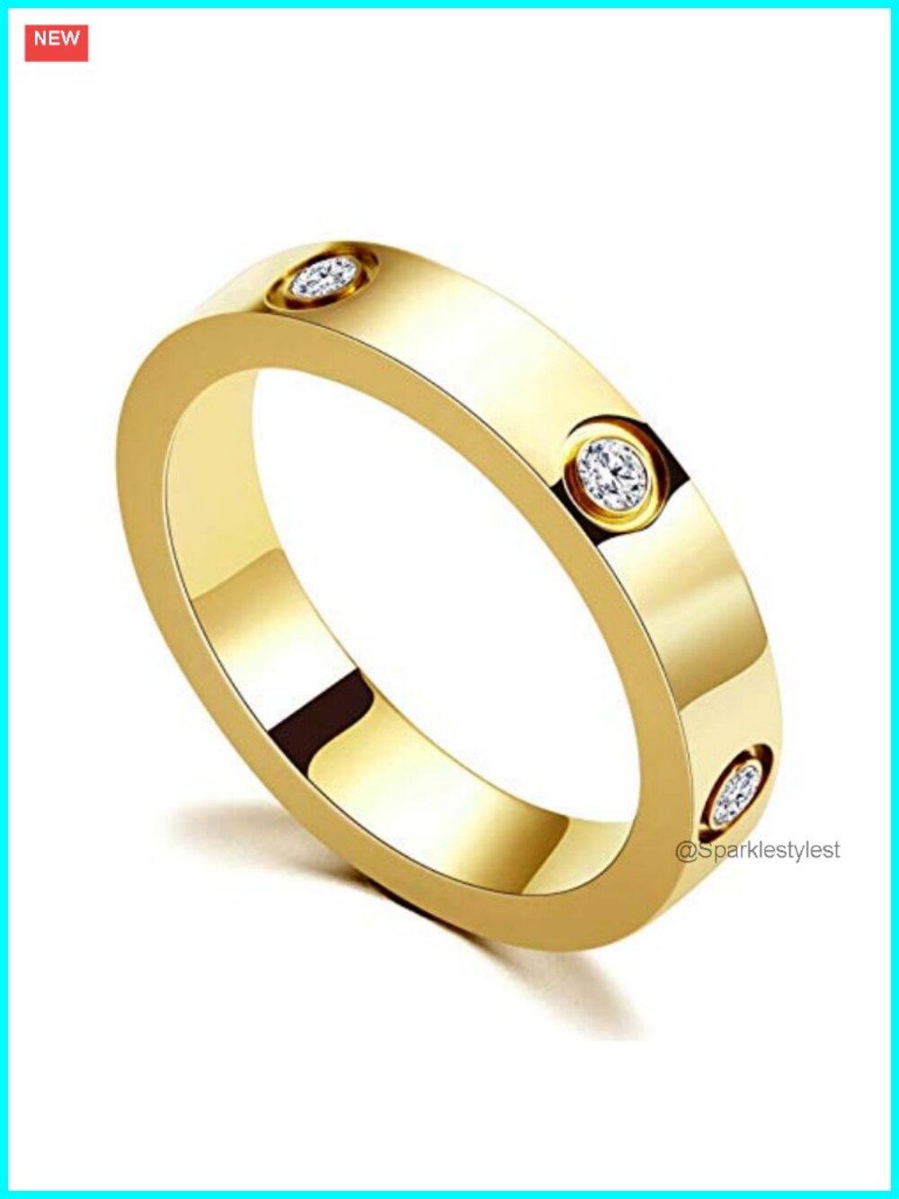 18K Gold Plated Stainless Steel Promise Ring Cubic Zirconia Wedding Band